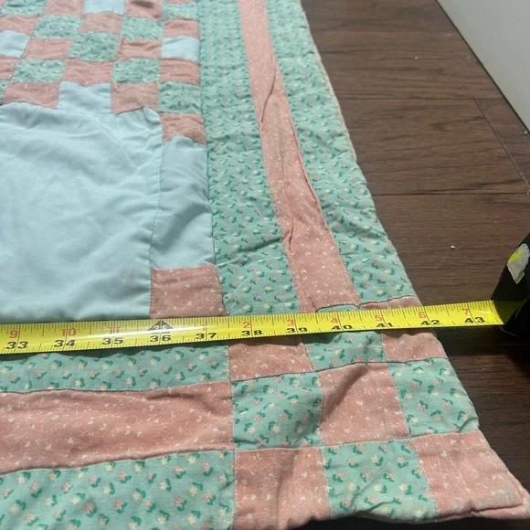 Handmade Peach & Mint Patchwork Quilt Throw – Cottagecore Farmhouse Blanket